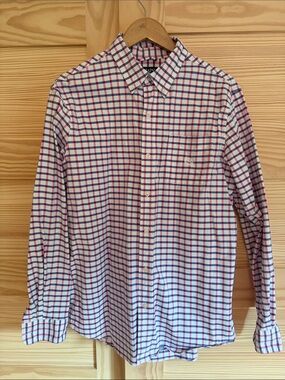 Chaps White Button-Down Shirt with Blue & Pink Plaid